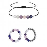 Gemstone Bracelets Natural Stone with Wax Cord & Brass Round silver color plated & for woman Sold By PC