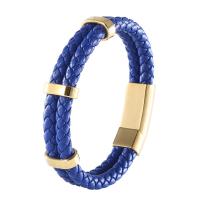 PU Leather Cord Bracelets Microfiber PU with 316 Stainless Steel Vacuum Ion Plating Double Layer & punk style & for man 12mm Sold By PC
