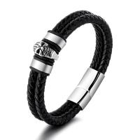 PU Leather Cord Bracelets 316 stainless steel magnetic clasp Skull punk style & for man black 16mm Length 21 cm Sold By PC