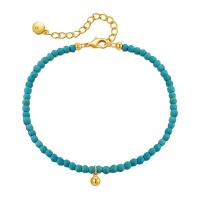 Bracelets turquoises de mode, turquoise, avec alliage de zinc, avec 6cm chaînes de rallonge, Rond, Placage de couleur d'or, pour femme, Longueur:16.5 cm, Vendu par PC