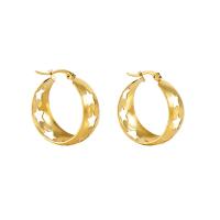 Stainless Steel Hoop Earring 304 Stainless Steel Round Vacuum Ion Plating for woman & hollow golden Sold By Pair