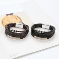 Bracelets cordon PU, cuir PU, avec Acier inoxydable 304, bijoux de mode & multicouche & unisexe, plus de couleurs à choisir, Longueur:Environ 21 cm, Vendu par PC