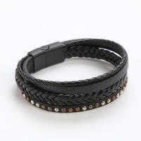 Bracelets cordon PU, cuir PU, avec Acier inoxydable 304, bijoux de mode & multicouche & unisexe, plus de couleurs à choisir, Longueur Environ 21 cm, Vendu par PC