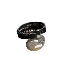 Bracelets cordon PU, cuir PU, avec Acier inoxydable 304, bijoux de mode & multicouche & unisexe, noire, Longueur:Environ 21 cm, Vendu par PC