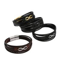 Bracelets cordon PU, cuir PU, avec Acier inoxydable 304, bijoux de mode & multicouche & pour homme, plus de couleurs à choisir, Vendu par PC