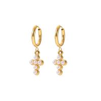 Stainless Steel Drop Earring 304 Stainless Steel Cross 18K gold plated micro pave cubic zirconia & for woman golden Sold By Pair