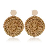 Rattan Drop Earring with Zinc Alloy Flat Round plated for woman coffee color nickel lead & cadmium free Sold By Pair
