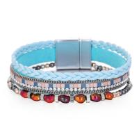 PU Leather Cord Bracelets multilayer & Bohemian style & for woman & with rhinestone 15mm Length 19.5 cm Sold By PC