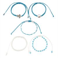 Fashion Create Wax Cord Bracelets with Seedbead & Zinc Alloy silver color plated 5 pieces & Bohemian style & adjustable & for woman skyblue Length Approx 18-30 cm Sold By Set