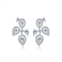Brass Stud Earring platinum color plated micro pave cubic zirconia & for woman nickel lead & cadmium free Sold By Pair