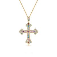 Brass Necklace, with 5cm extender chain, Cross, plated, micro pave cubic zirconia & for woman, more colors for choice, nickel, lead & cadmium free, 37.80x53.80mm, Length:50 cm, Sold By PC