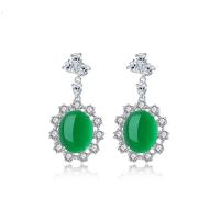 Brass Drop Earring, platinum color plated, micro pave cubic zirconia & for woman, green, nickel, lead & cadmium free, 17.60x34.20mm, Sold By Pair
