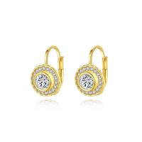 Brass Leverback Earring, Round, plated, micro pave cubic zirconia & for woman, more colors for choice, nickel, lead & cadmium free, 9.10x14.20mm, Sold By Pair