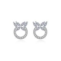 Brass Stud Earring platinum color plated micro pave cubic zirconia & for woman nickel lead & cadmium free Sold By Pair