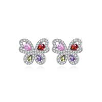 Brass Stud Earring, Butterfly, platinum color plated, micro pave cubic zirconia & for woman, more colors for choice, nickel, lead & cadmium free, 14.20x12mm, Sold By Pair