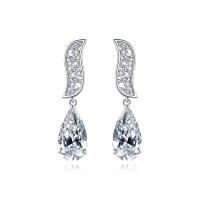 Brass Drop Earring, Teardrop, platinum color plated, micro pave cubic zirconia & for woman, nickel, lead & cadmium free, 9.60x40.30mm, Sold By Pair