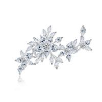 Fashion Brooch Jewelry, Brass, Flower, platinum color plated, micro pave cubic zirconia & for woman, nickel, lead & cadmium free, 62.70x34.30mm, Sold By PC