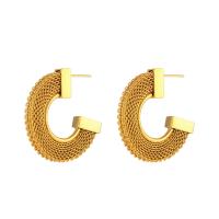 Stainless Steel Stud Earrings 304 Stainless Steel Round Vacuum Ion Plating fashion jewelry golden Sold By Pair