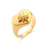 Vinger Ring in edelstaal, 304 roestvrij staal, Hart, mode sieraden, gouden, 14x15mm, Maat:6-8, Verkocht door PC