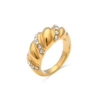 Cubic Zirconia anel de dedo de aço inoxidável, Aço inoxidável 304, joias de moda & micro pavimento em zircônia cúbica, dourado, tamanho:6-8, vendido por PC