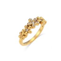 Zirkonia Edelstahl-Finger- Ring, 304 Edelstahl, Blume, 18K vergoldet, Modeschmuck & Micro pave Zirkonia, goldfarben, Größe:6-8, verkauft von PC