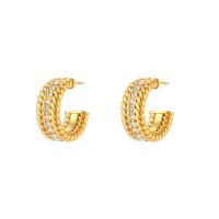 Stainless Steel Stud Earrings 304 Stainless Steel Vacuum Ion Plating fashion jewelry & micro pave cubic zirconia golden Sold By Pair