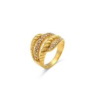 Δαχτυλίδι δάχτυλο ανοξείδωτου κυβικά ζιρκονία, 304 από ανοξείδωτο χάλυβα, κοσμήματα μόδας & πολυστρωματικές & μικρο ανοίξει κυβικά ζιρκονία, χρυσαφένιος, Μέγεθος:6-8, Sold Με PC