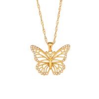 Stainless Steel Jewelry Necklace 304 Stainless Steel with 5cm extender chain Butterfly Vacuum Ion Plating micro pave cubic zirconia golden Length 40 cm Sold By PC