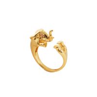 Brass Cuff Finger Ring, Elephant, plated, adjustable & for woman & with rhinestone, more colors for choice, nickel, lead & cadmium free, US Ring Size:6, Sold By PC