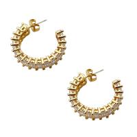 Brass Stud Earring plated fashion jewelry & micro pave cubic zirconia & for woman Sold By Pair