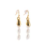 Brass Drop Earring with Freshwater Pearl 18K gold plated fashion jewelry & for woman Sold By Pair