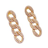 Brass Drop Earring, plated, fashion jewelry & micro pave cubic zirconia & for woman & hollow, more colors for choice, nickel, lead & cadmium free, 42x11.50mm, Sold By Pair