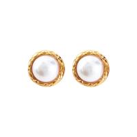 Brass Stud Earring, with Freshwater Pearl, Round, real gold plated, fashion jewelry & different styles for choice & for woman, 17mm, Sold By Pair