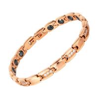 Bracelet d'acier titane, avec hématite magnétique, Plaqué d'or rose, bijoux de mode & pour femme & avec strass, Longueur:Environ 7.5 pouce, Vendu par PC