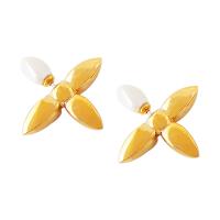 Brass Stud Earring, with Plastic Pearl, Leaf, plated, fashion jewelry & for woman, more colors for choice, 25mm, Sold By Pair