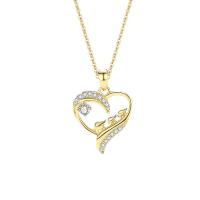 925 Sterling Silver Necklace, with 2inch extender chain, Heart, plated, cross chain & for woman & with rhinestone & hollow, more colors for choice, 16.20x18.80mm, Length:Approx 15.7 Inch, Sold By PC