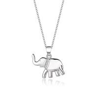 925 Sterling Silver Necklaces Elephant platinum plated cross chain & Korean style & for woman & with rhinestone Length Approx 17.7 Inch Sold By PC