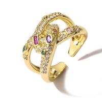 Messing Open sprong Ring, echt goud verguld, verstelbaar & verschillende stijlen voor de keuze & micro pave zirconia & voor vrouw, Maat:6.5-9, Verkocht door PC