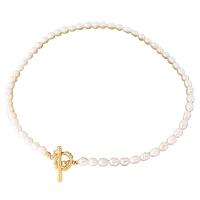 Brass Necklace, with Freshwater Pearl, 18K gold plated, fashion jewelry & for woman & hollow, Length:Approx 15.7 Inch, Sold By PC