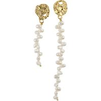 Asymmetric Earrings, Brass, with Freshwater Pearl, 18K gold plated, fashion jewelry & for woman, 70x100mm, Sold By Pair