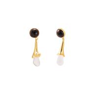 Boucles d'oreilles pendantes en laiton, avec agate noire & cristal, Plaqué d'or 18K, bijoux de mode & pour femme, 42mm, Vendu par paire