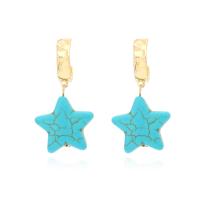 Turquoise Earring, Tibetan Style, Star, fashion jewelry & for woman, nickel, lead & cadmium free, 48x25mm, Sold By Pair