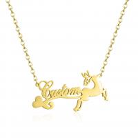 Stainless Steel Jewelry Necklace 304 Stainless Steel with 1.97inch extender chain Christmas Reindeer 18K gold plated Each custom text must be less than 10 letters   Christmas Design   fashion jewelry   Unisex Length Approx 17.72 Inch Sold By PC