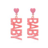 Acrylic Jewelry Earring Zinc Alloy with Acrylic Alphabet Letter stoving varnish fashion jewelry & for woman pink nickel lead & cadmium free Sold By Pair