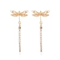 Tibetan Style Stud Earring, Dragonfly, fashion jewelry & for woman & with rhinestone, golden, nickel, lead & cadmium free, 65x28mm, Sold By Pair