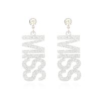 Acrylic Jewelry Earring Alphabet Letter Carved fashion jewelry & for woman & with rhinestone white Sold By Pair