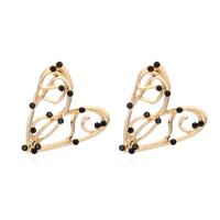Zinc Alloy Stud Earring Heart fashion jewelry & for woman & with rhinestone & hollow golden nickel lead & cadmium free Sold By Pair