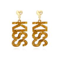 Acrylic Jewelry Earring Zinc Alloy with Acrylic Alphabet Letter fashion jewelry & for woman & with rhinestone golden nickel lead & cadmium free Sold By Pair