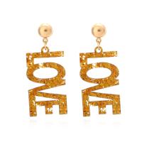 Boucle d'oreille bijoux acrylique, Lettre d’alphabet, gravé, bijoux de mode & pour femme, doré, 51x22mm, Vendu par paire