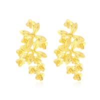 Tibetan Style Stud Earring, Leaf, gold color plated, fashion jewelry & for woman, golden, nickel, lead & cadmium free, 58x33mm, Sold By Pair